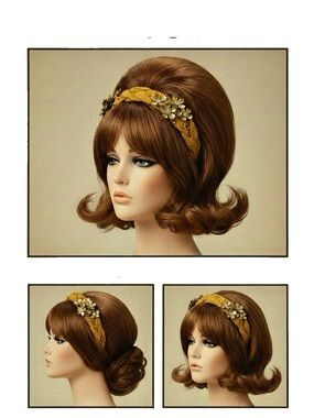 Mustard Yellow Padded Headband + Embellished Metal Flowers & Rhinestones